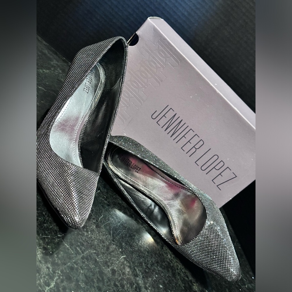 Jennifer Lopez NWB Black Silver Shimmer 4" Heels Stiletto Size 9 NIB